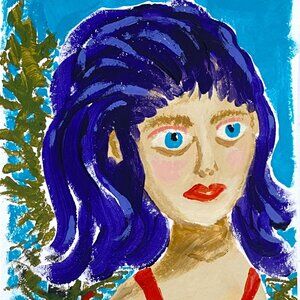 Sallys Gaze Original Acrylic Portrait Painting 8x10in Mat Frame Ready Art